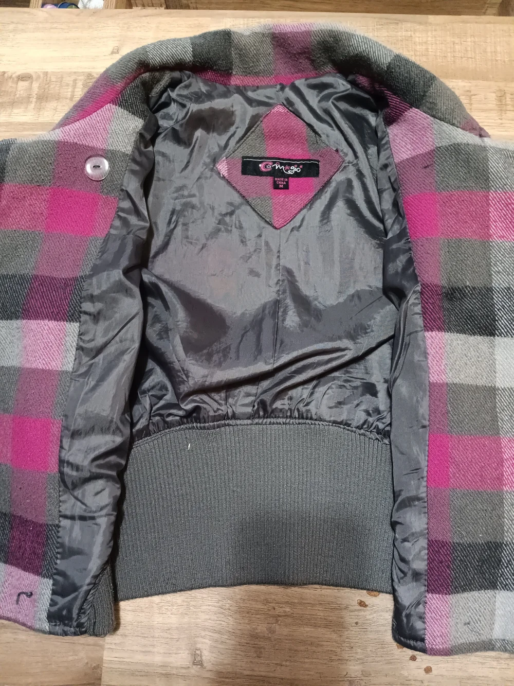 Girls Plaid Knit Button-Front Jacket - Pink & Gray C. Magic SZ M